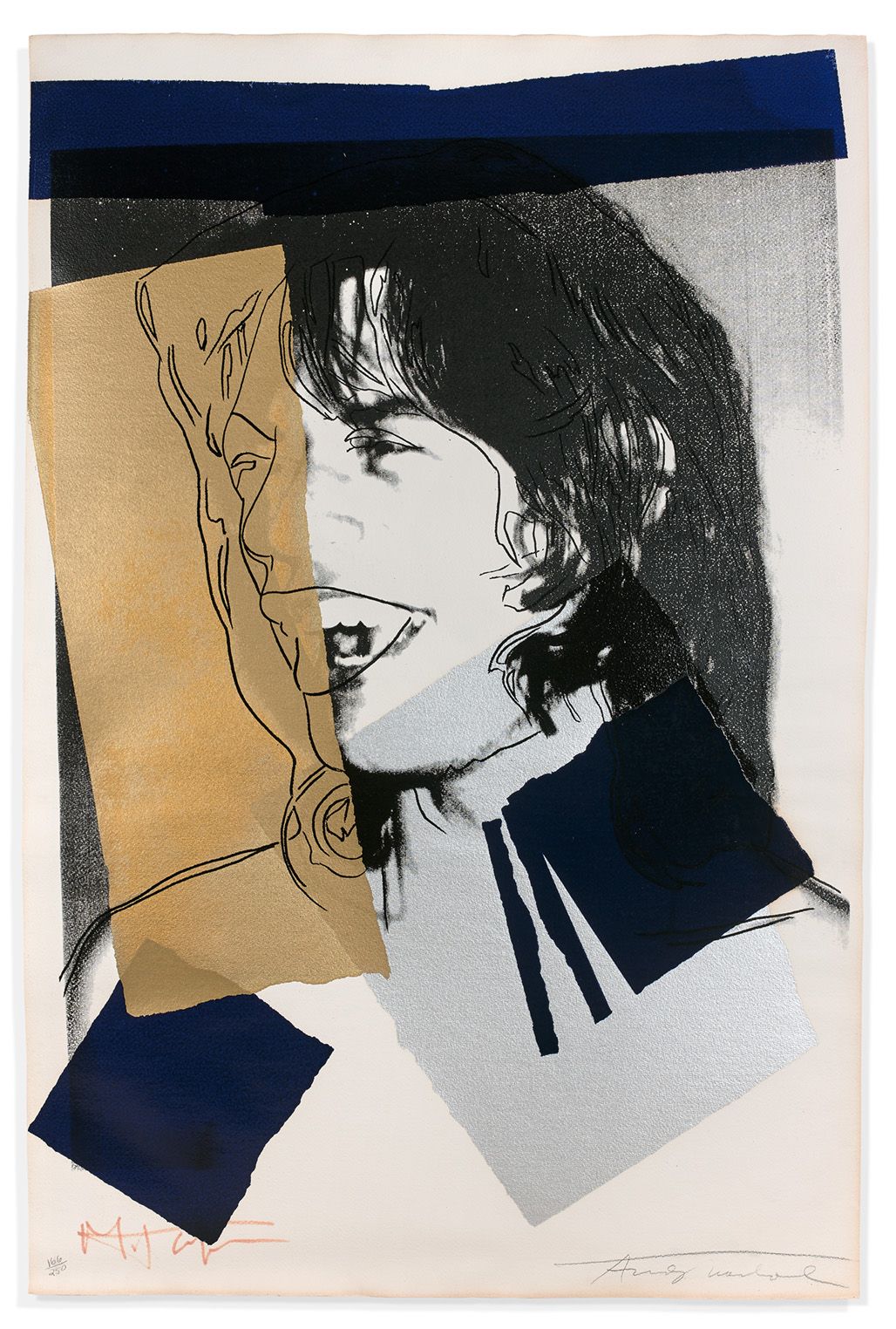 WARHOL 
安迪-沃霍尔(1928-1987)




米克-贾格尔，1975年




水彩画，右下角有铅笔签名，左下角有166/250字样，左下角有米克&hellip;