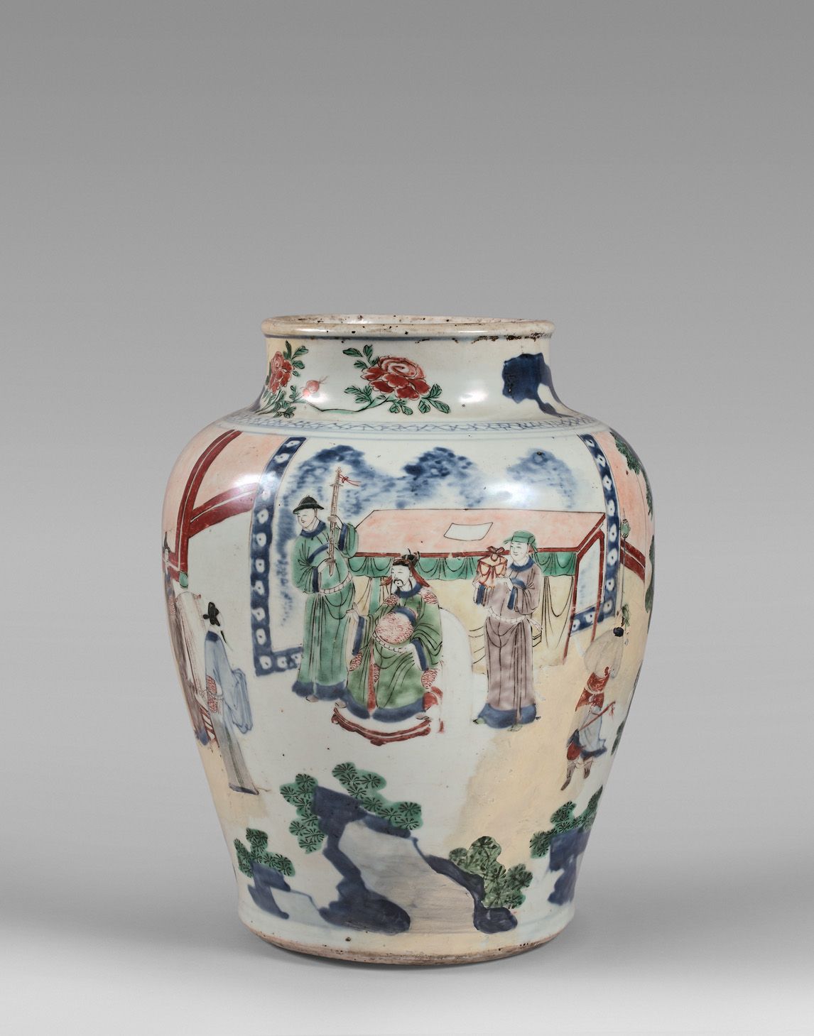 Null Vase balustre en porcelaine à décor polychrome de

personnages dans un pala&hellip;
