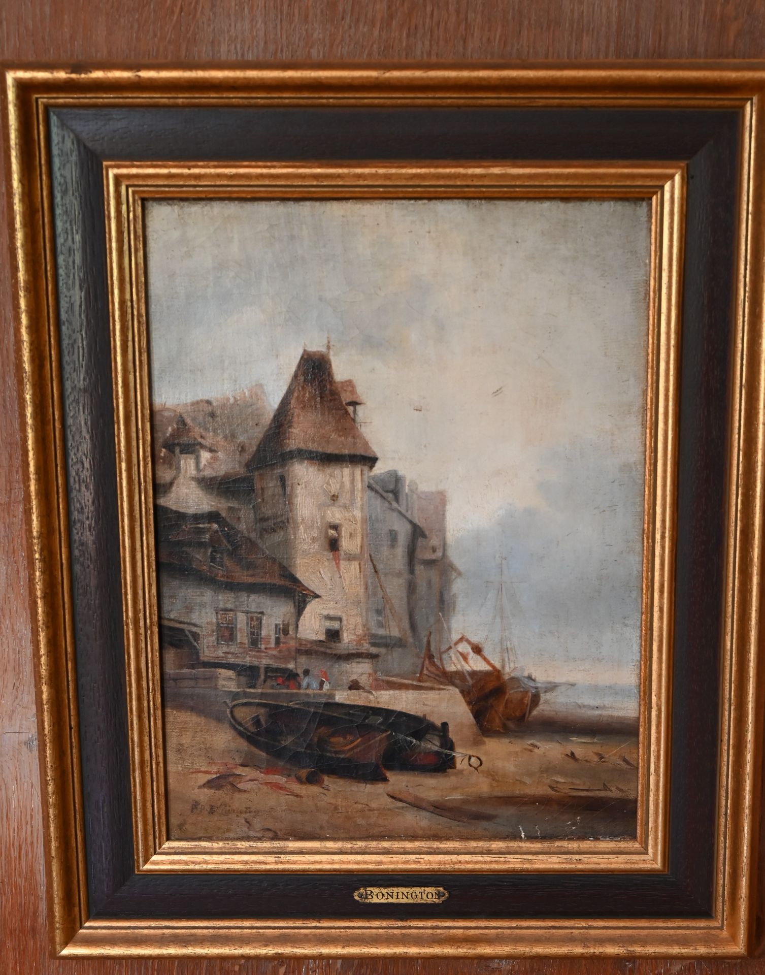 Null ENGLISH SCHOOL in the taste of Bonington: Houses by the Sea. Oil on canvas &hellip;