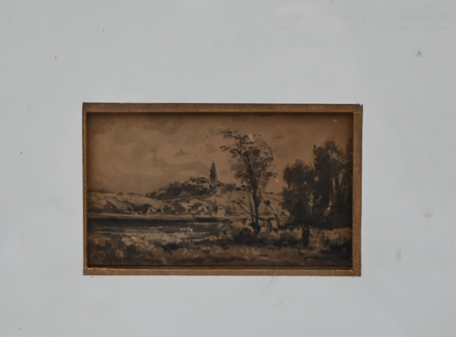 Null 19世纪的法国学校：河流的两岸。黑墨和水墨。高5.5 - 宽9厘米（见图）。