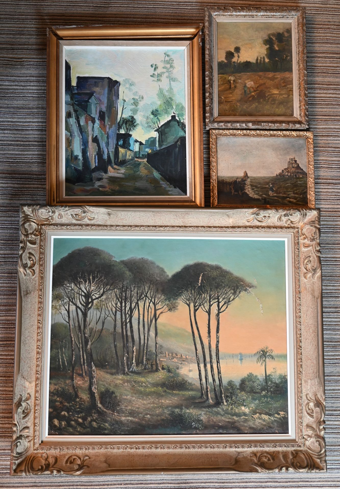 Null LOT OF FOUR PIECES framed: The harvest, the Mont Saint-Michel, The street a&hellip;
