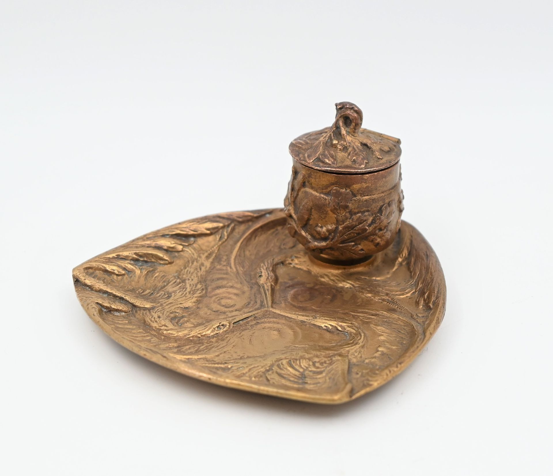 Null René GARDILLE (XXth century) : Inkwell in bronze decorated with herons and &hellip;