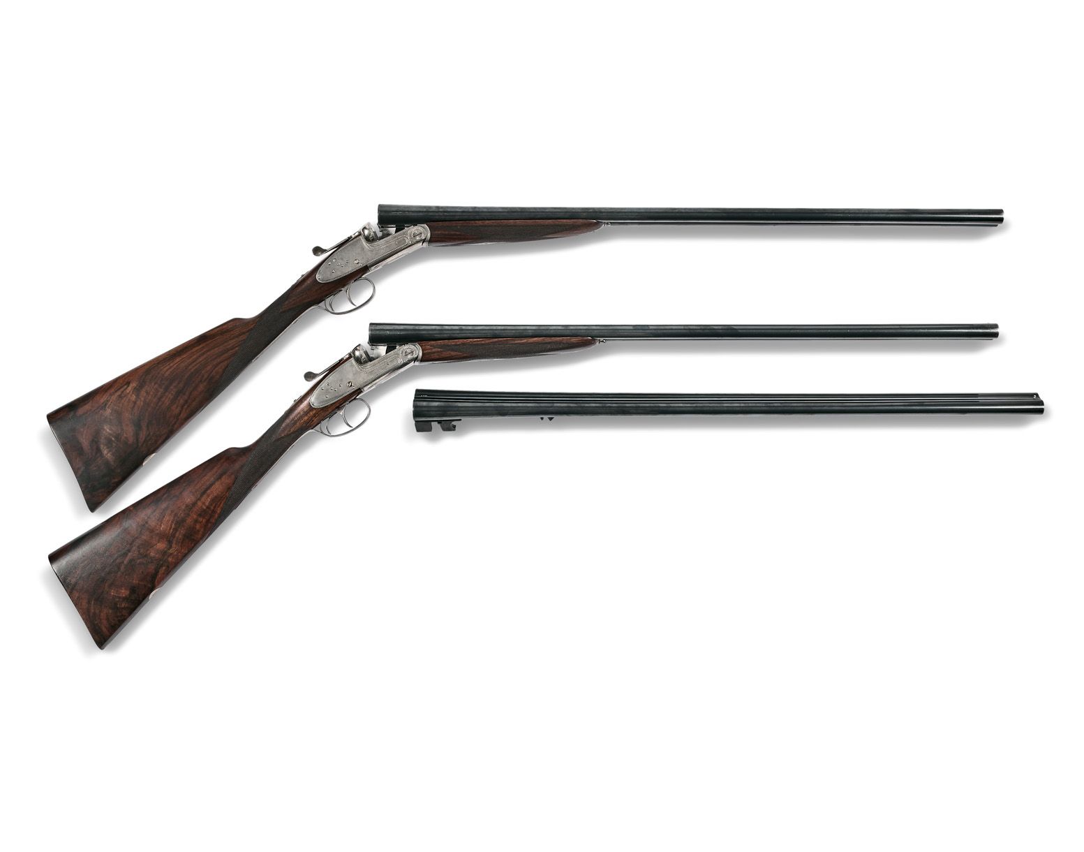Null 
一对Arizabalaga锁定步枪，2发，20/70口径，弹射器。并排的74厘米木桶。1号步枪有两对枪管。手工拆解的摇杆和锁，用丝状物装饰。自动保险&hellip;