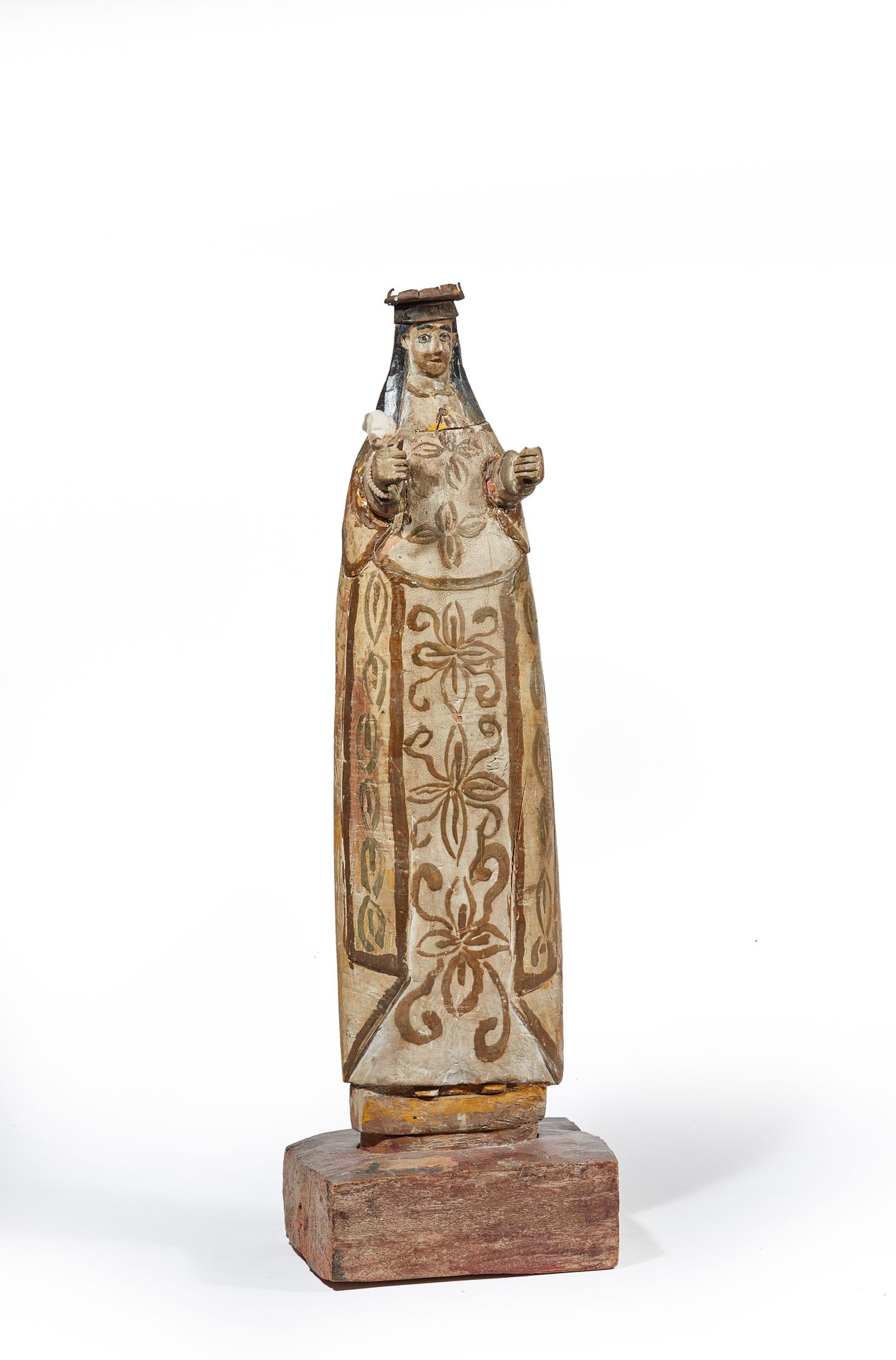 Null Statue of a crowned filiform saint woman (Elizabeth of Hungary?) in polychr&hellip;