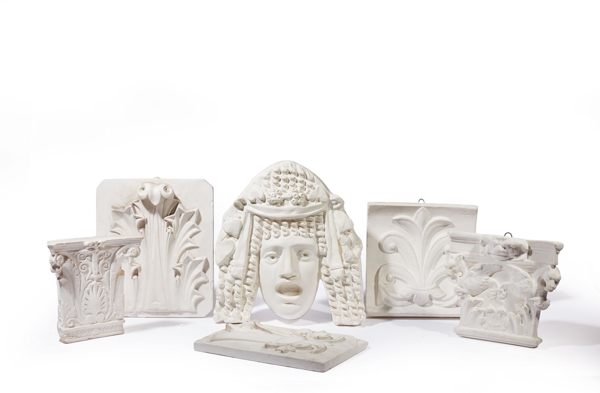 Null Set of six elements of architectural decoration in molded plaster, includin&hellip;