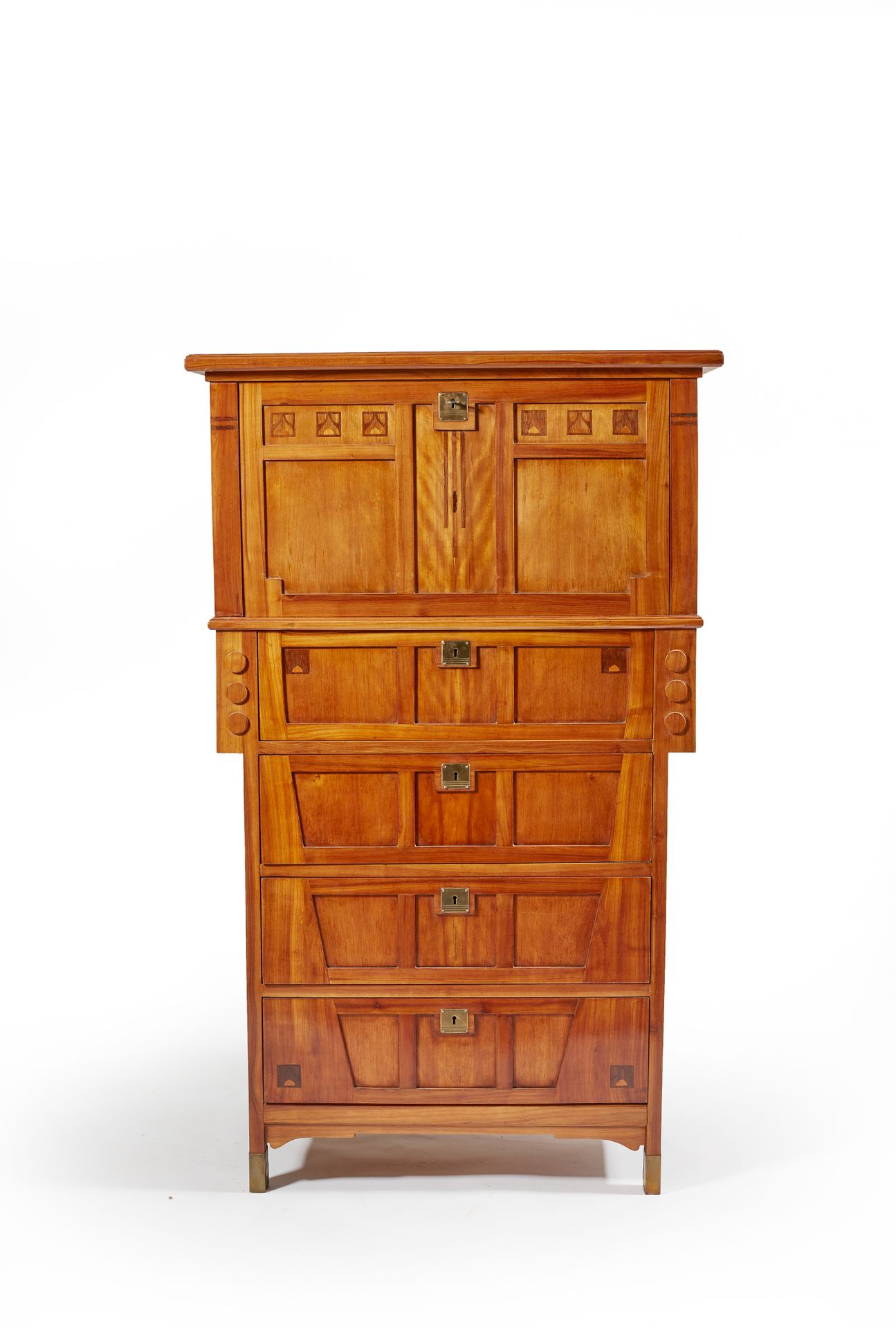 Null Secretary in cherry wood with marquetry decoration opening in front of four&hellip;