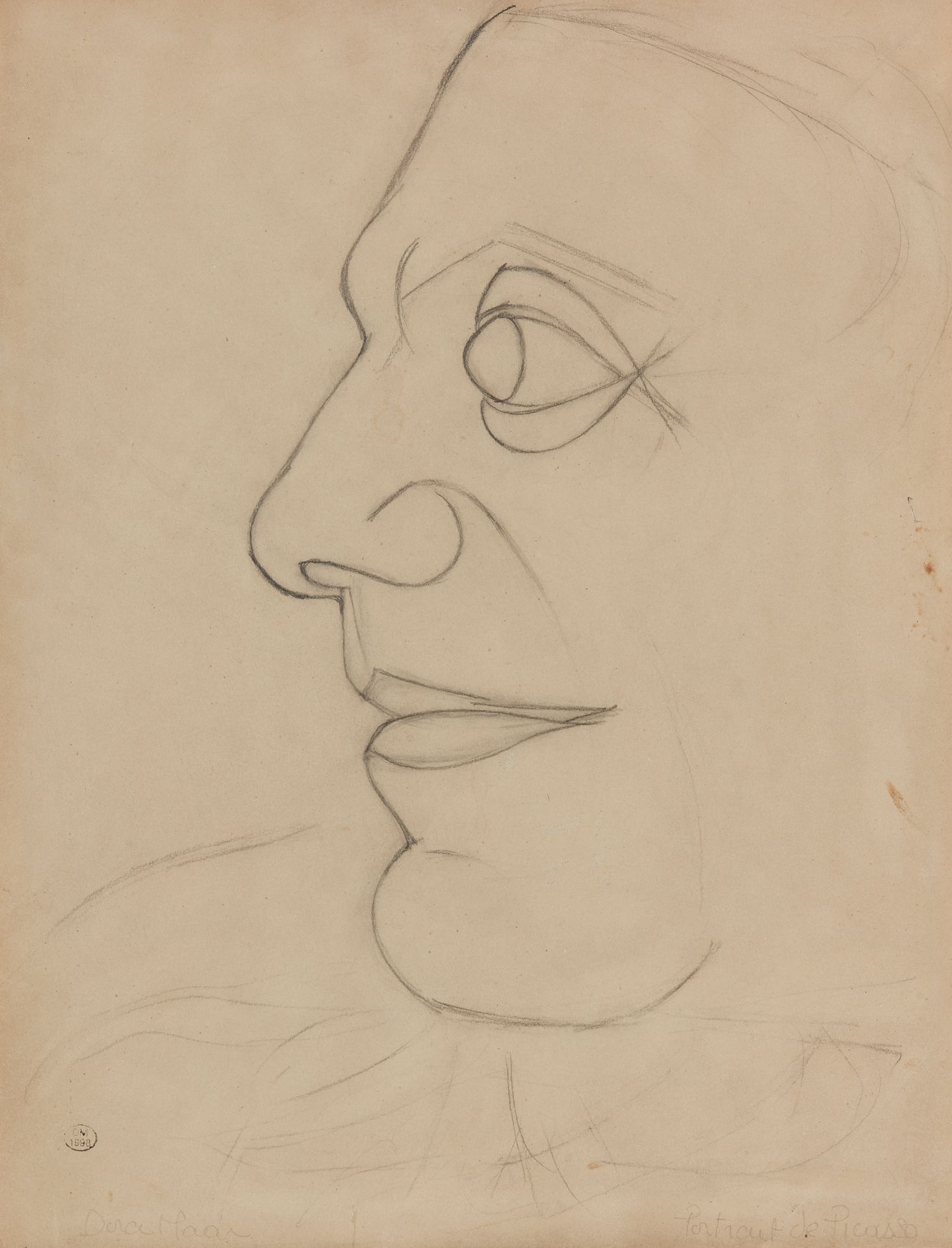 Null 多拉-马尔(1907-1997)

毕加索的画像

铅笔画，左下方有签名和标题。出售工作室的邮票。

高32 - 宽25厘米

小的撕裂，污渍。

出&hellip;