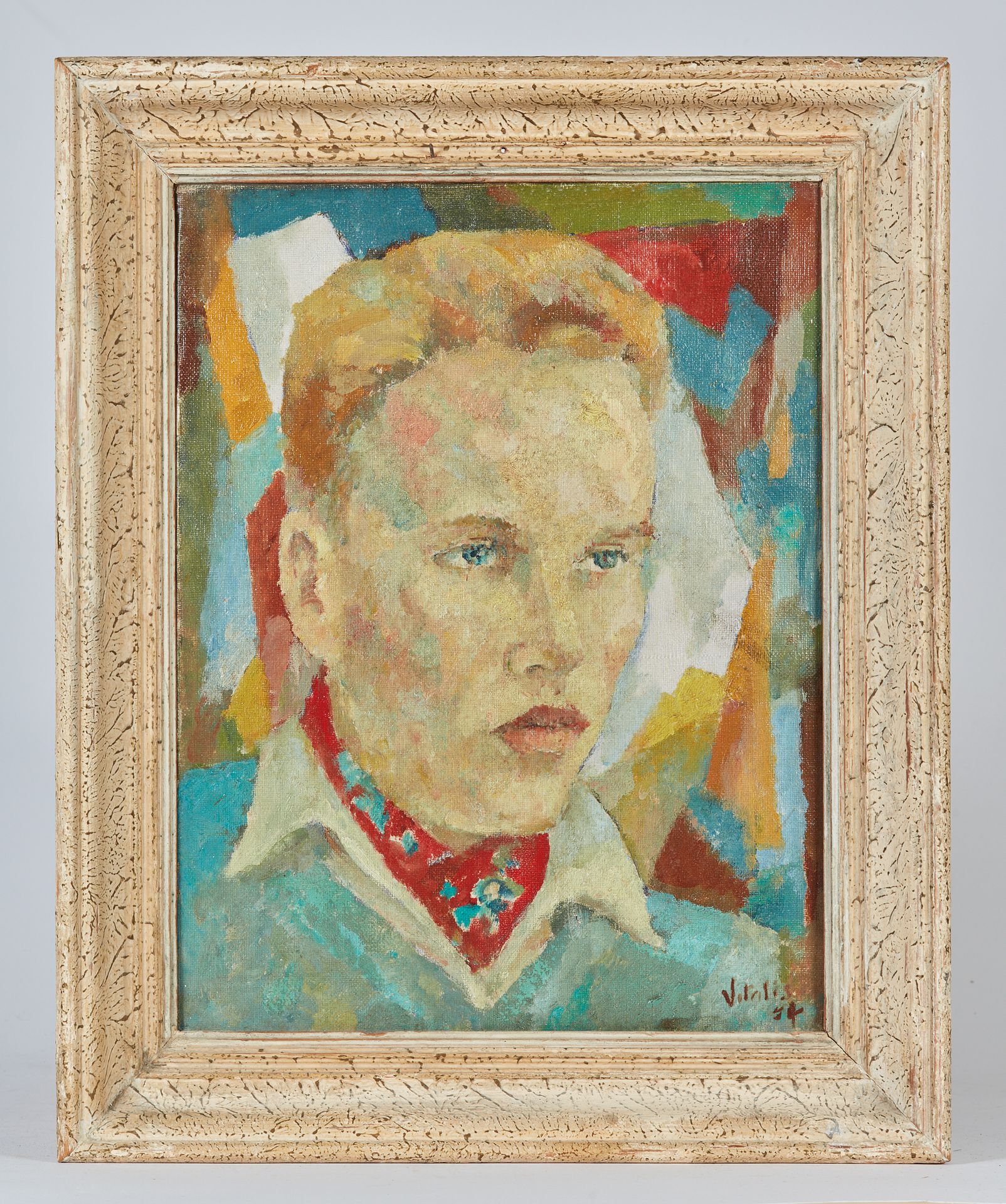 Null 马卡里奥-维塔利斯(1898-1990)

戴着红领巾的男子肖像

画布右下方有签名，日期为[19]44。

高度34 - 宽度26厘米