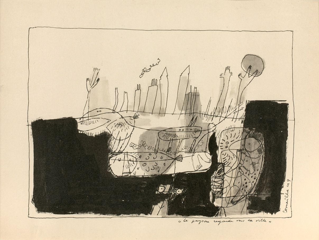 CORNEILLE 科内耶 (1922 - 2010)

农民看向城市，1949年

水墨画，右下方有签名和日期。

高度23.5 - 宽度31.5厘米