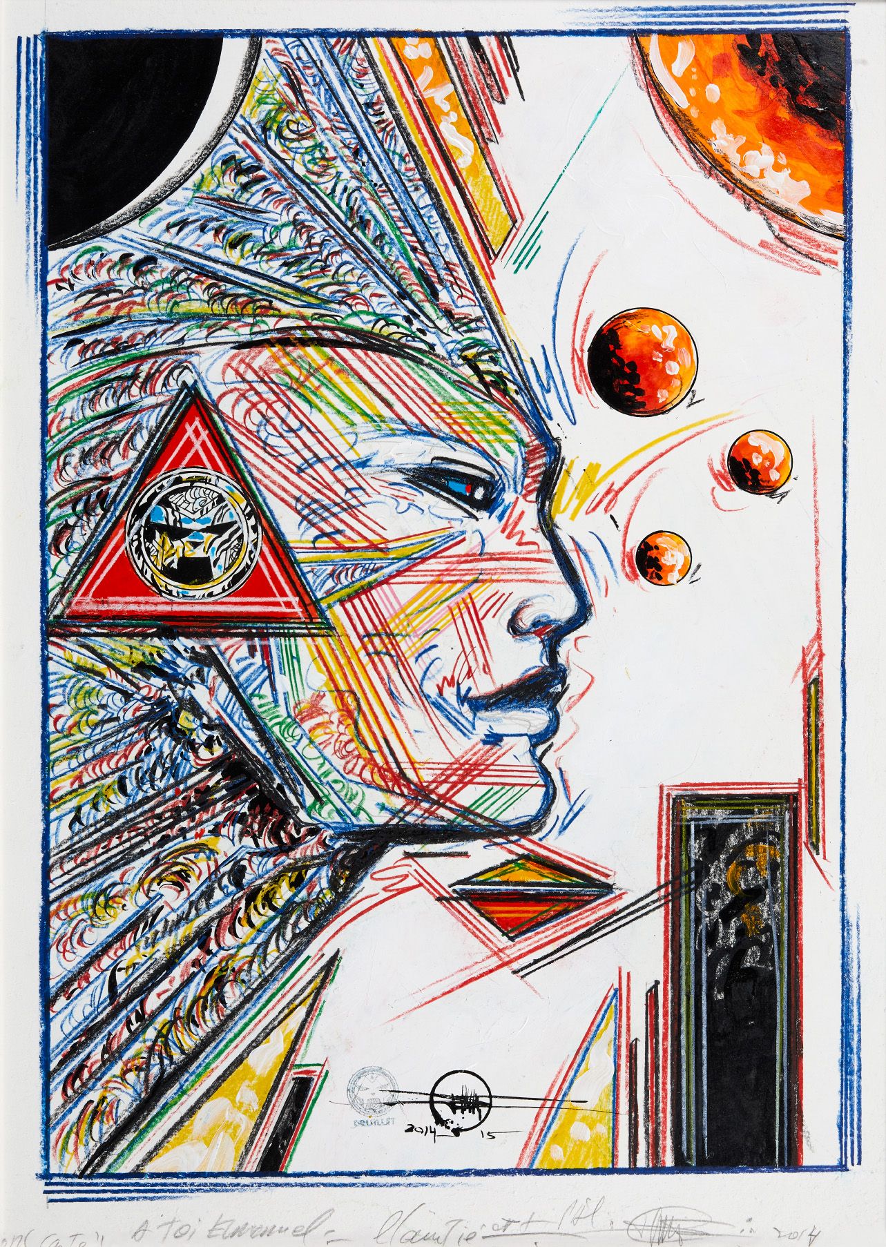 Philippe DRUILLET Philippe DRUILLET (1944): Face in profile. Mixed technique on &hellip;