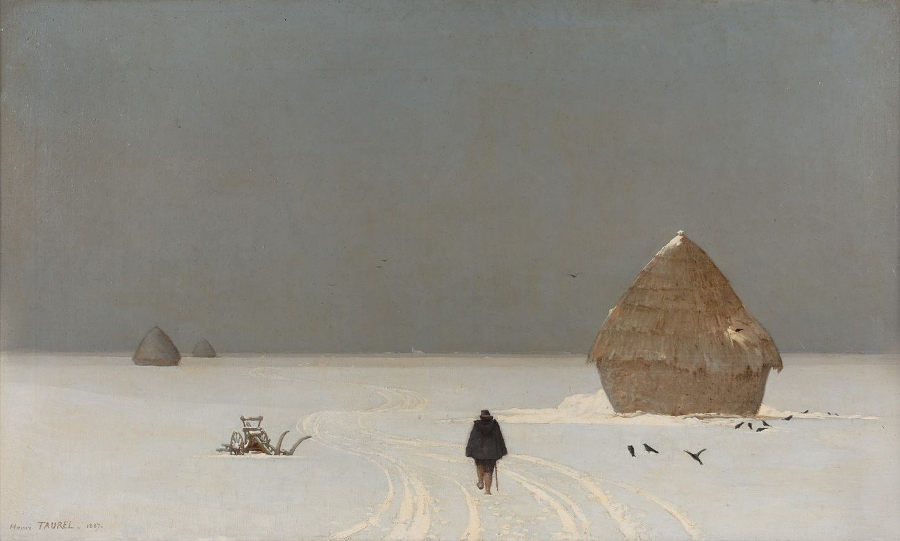 Henri TAUREL Henri TAUREL (1843-1927) : La Meule en hiver. Huile sur toile signé&hellip;