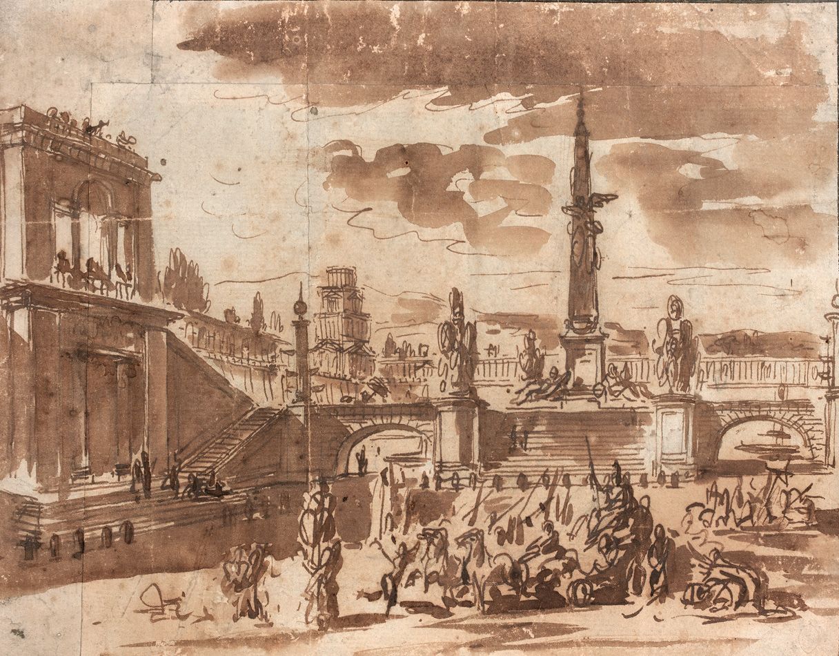 Michel-Ange CHALLE Atribuido a Michelangelo CHALLE (París, 1718-1778): Plaza ita&hellip;