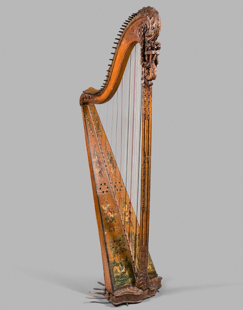 Jean-Henri NADERMAN Harpe à pédales à simple mouvement en bois sculpté, la conso&hellip;