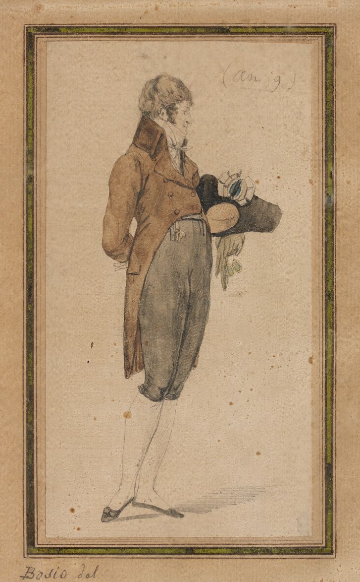 Jean-François BOSIO 让-弗朗索瓦-博西奥（1764-1827）。一个令人难以置信的。水彩画和黑色铅笔。
右上角有日期 "9年"，画座上有注释&hellip;