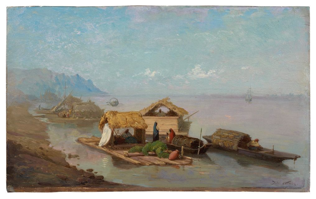 Léon Ambroise GAUTHIER Léon Ambroise GAUTHIER (1822-1901): Barche di mercanti a &hellip;