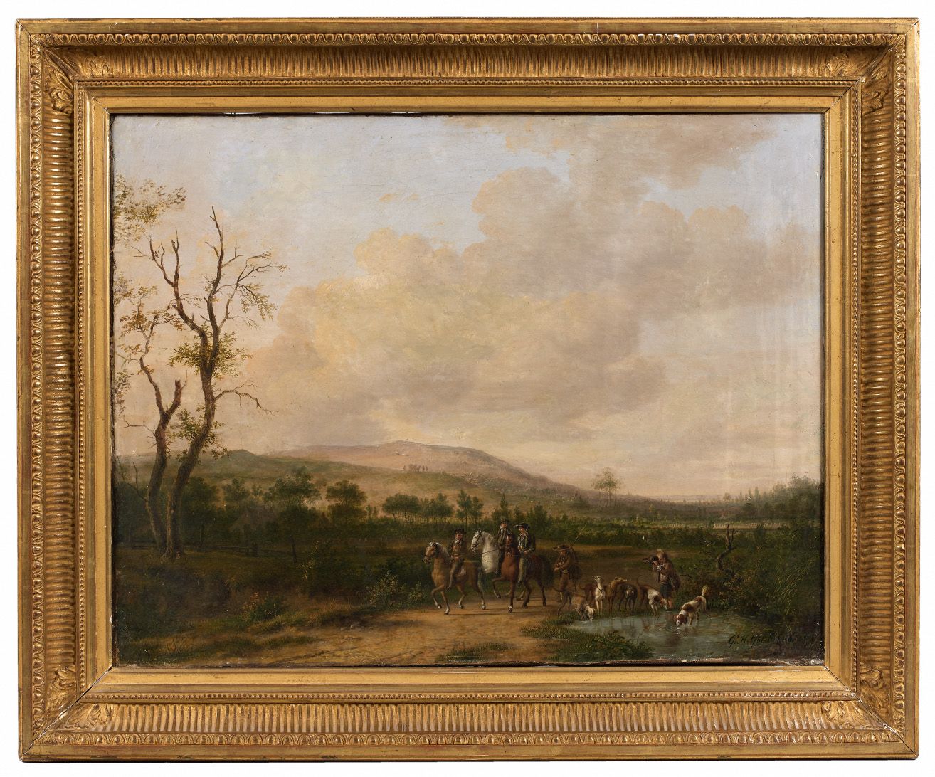 Gerrit Hendrik GÖBELL 格里特-亨德里克-戈贝尔（1786-1833）。狩猎归来。画布右下角有签名，日期是天启的。高45 - 宽59厘米
折&hellip;