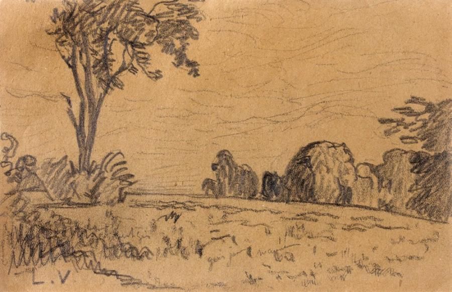 Louis VALTAT (1869-1952) Paysage Dessin au crayon signé en bas à gauche. Haut. 1&hellip;