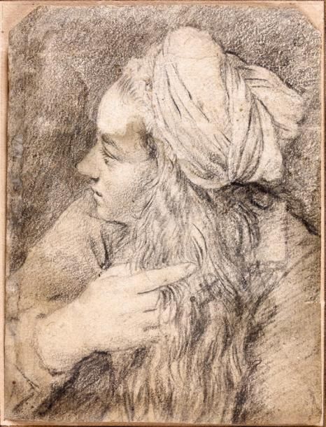 École vénitienne du XVIe siècle Femme de profil se lissant les cheveux Pierre no&hellip;