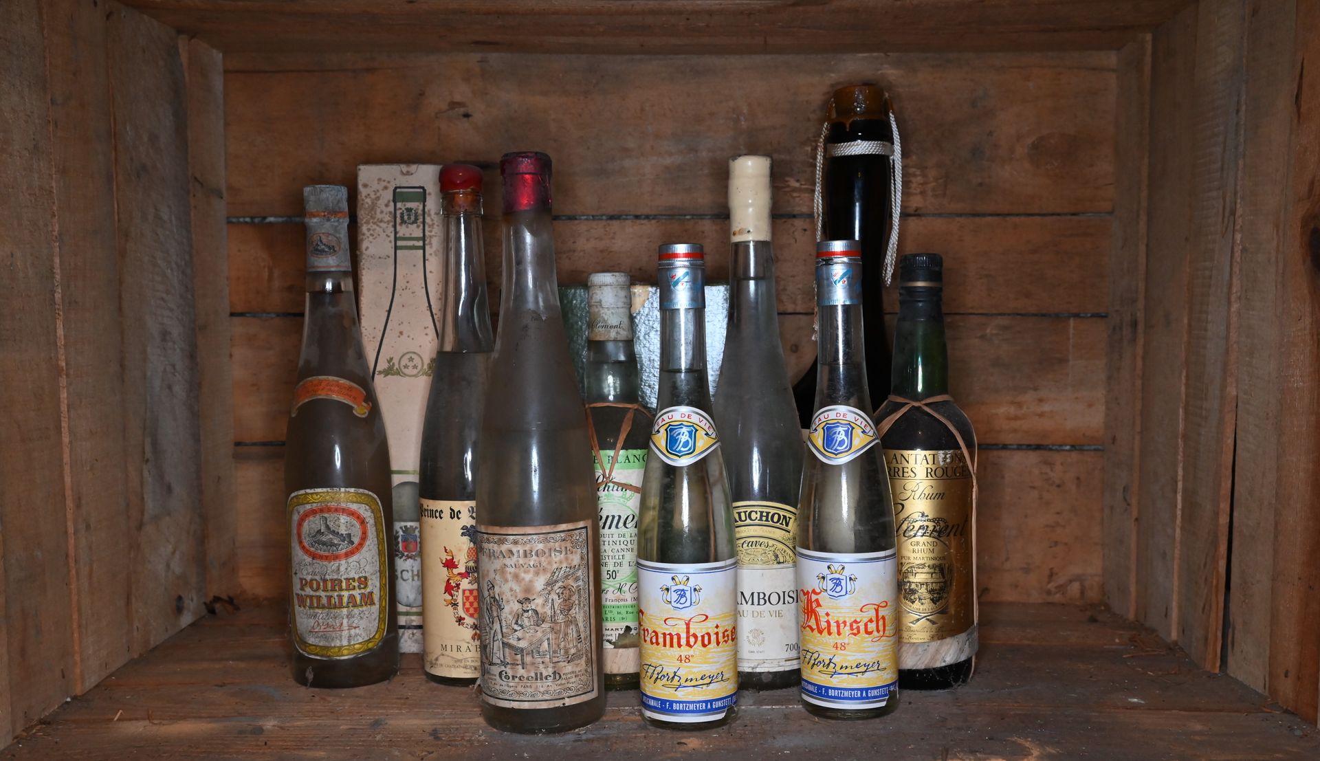 Null Batch of different alcohols. Armagnac Malliac, Vieux Rhum Clement, Raspberr&hellip;