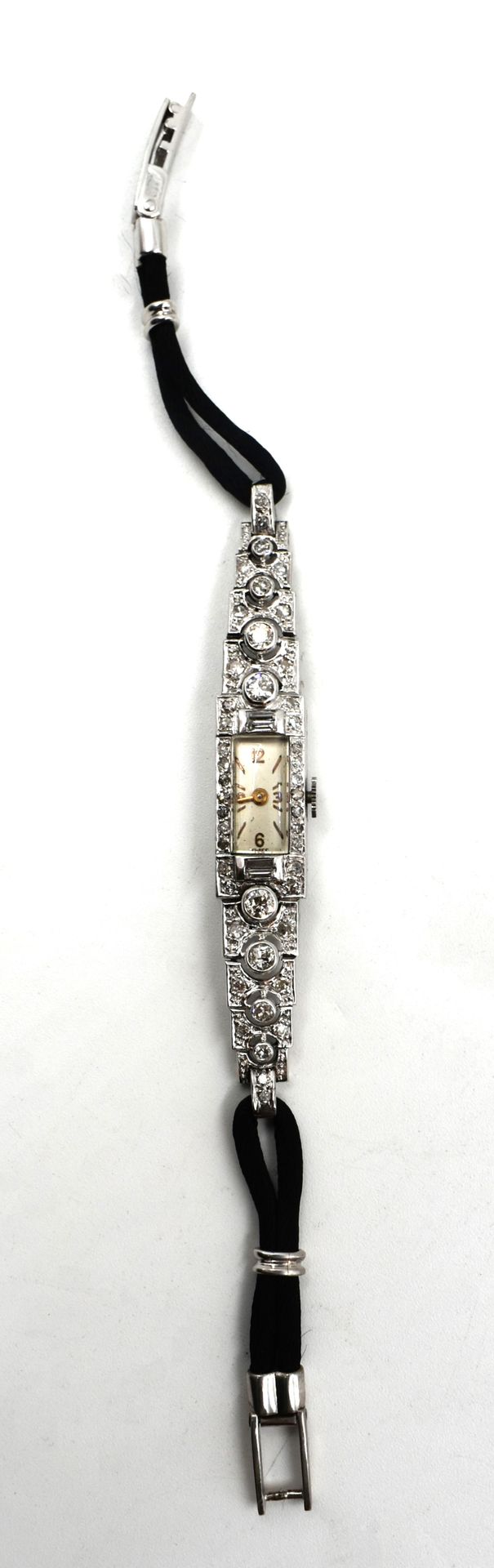 Null MONTRE bracelet joaillerie rectangulaire de dame en platine et en or blanc &hellip;