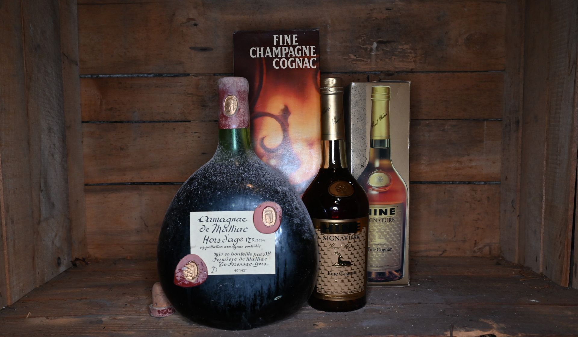 Null 2 bouteilles Armagnac de Maillac Hors d’âge, 2 bouteille Fine Cognac Hine, &hellip;