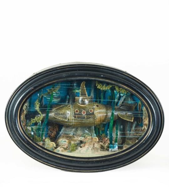 Null Diorama ovale représentant un sous-marin primitif de type Goubet à décor li&hellip;