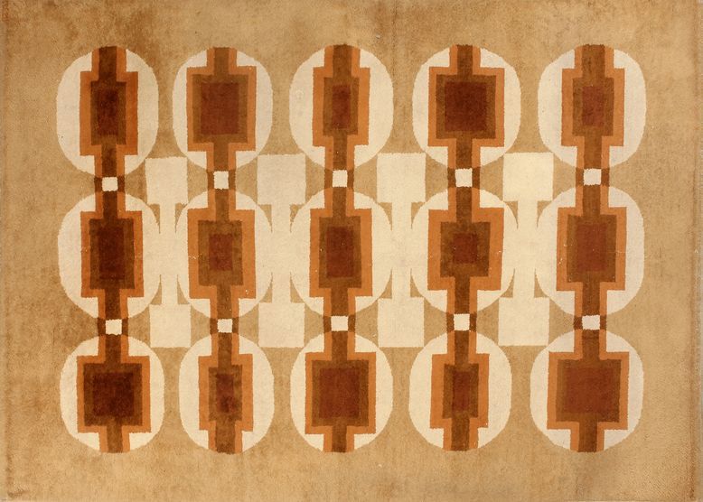 Null Jules LELEU (1883-1961) : Tapis rectangulaire en laine de couleurs à décor &hellip;