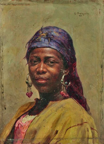 Null Georges BRÉTEGNIER (1860-1892) : Deux portraits de femmes africaines. Peint&hellip;