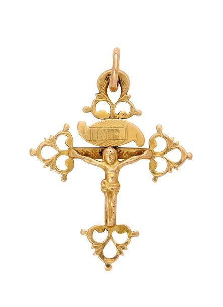 Null Croix grille du Dauphiné en or, ornée en applique du Christ et de l’écritea&hellip;