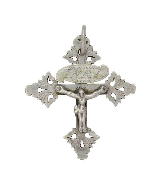 Null Croix grille de Chambéry en argent, à décor biface du Christ en croix et de&hellip;