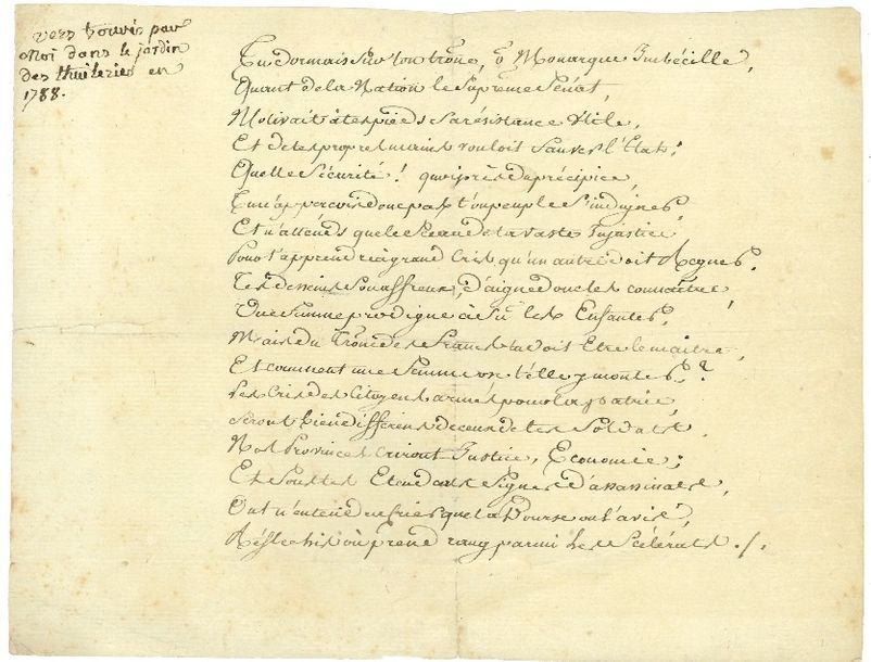 Null [LOUIS XVI (1754-1793)]. Manuscrit, [1788] ; 1 page oblong petit in-4.

Not&hellip;