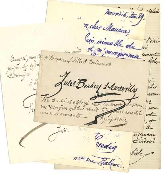Null Jules BARBEY D'AUREVILLY (1808-1889). L.A. Sur sa carte avec signature grav&hellip;