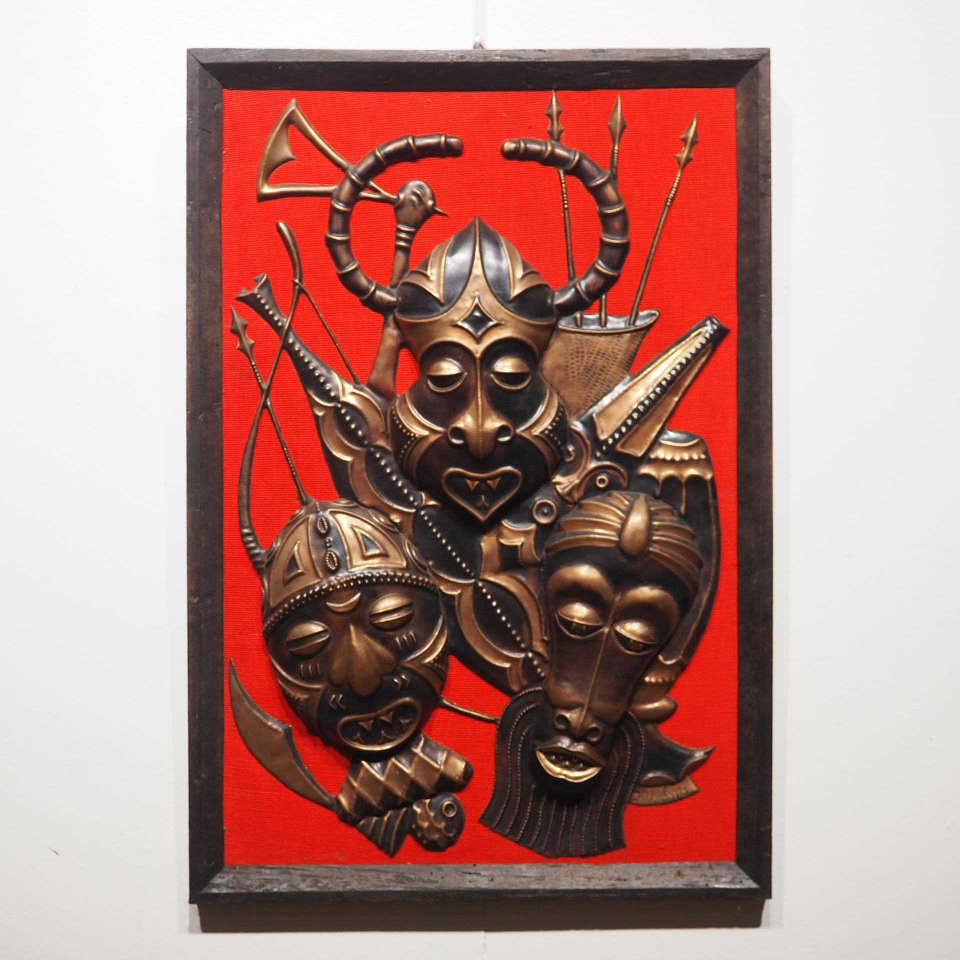 Null Kilufya ? African work, 3 masks, a single sheet of embossed copper, signed &hellip;