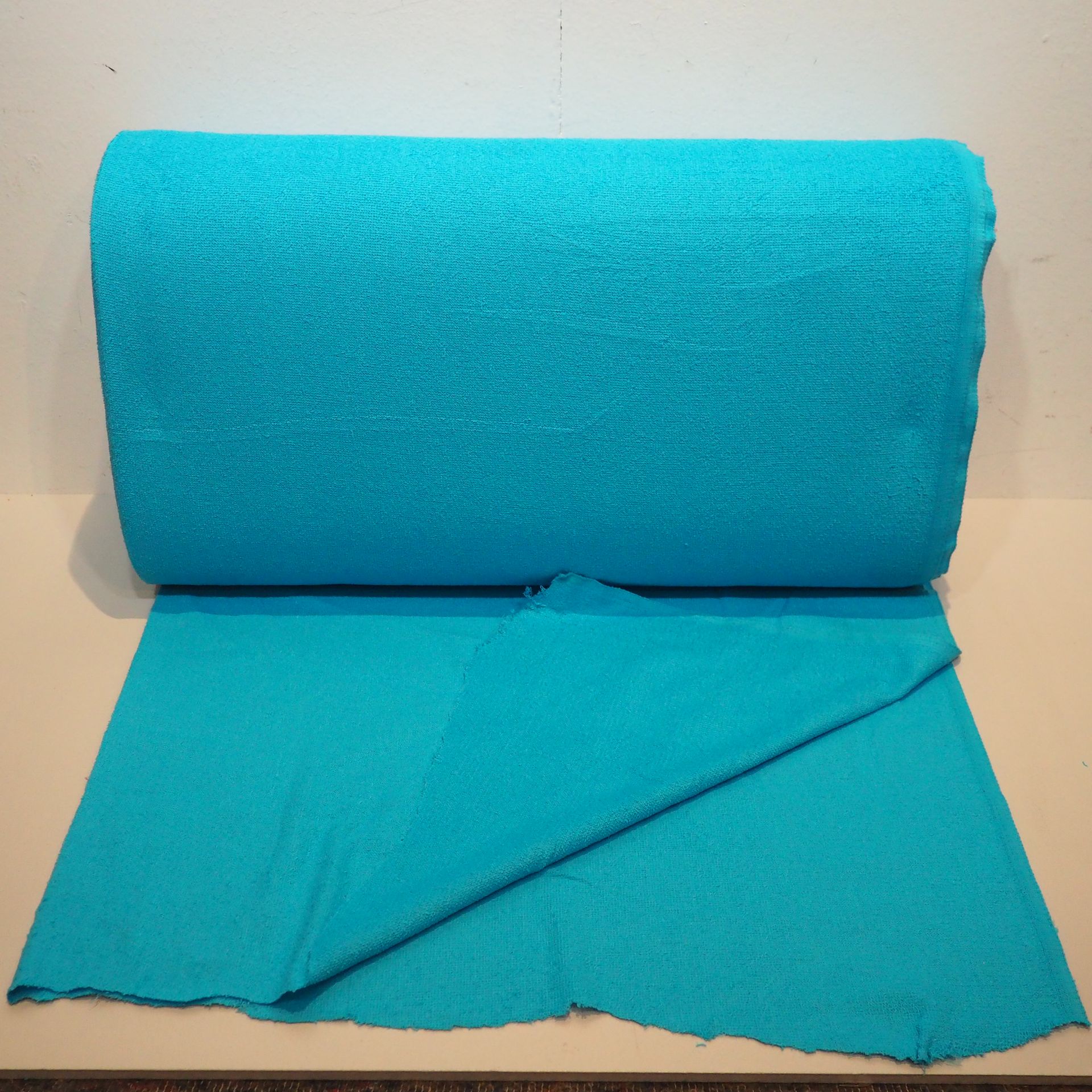 Null Tejido cortado alrededor de 1970, 100% algodón liso azul turquesa, L: 26 m,&hellip;