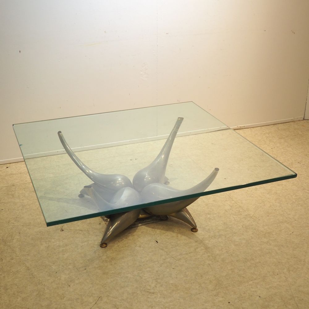 Null House Charles attributed : Coffee table circa 1960, square clear glass top &hellip;