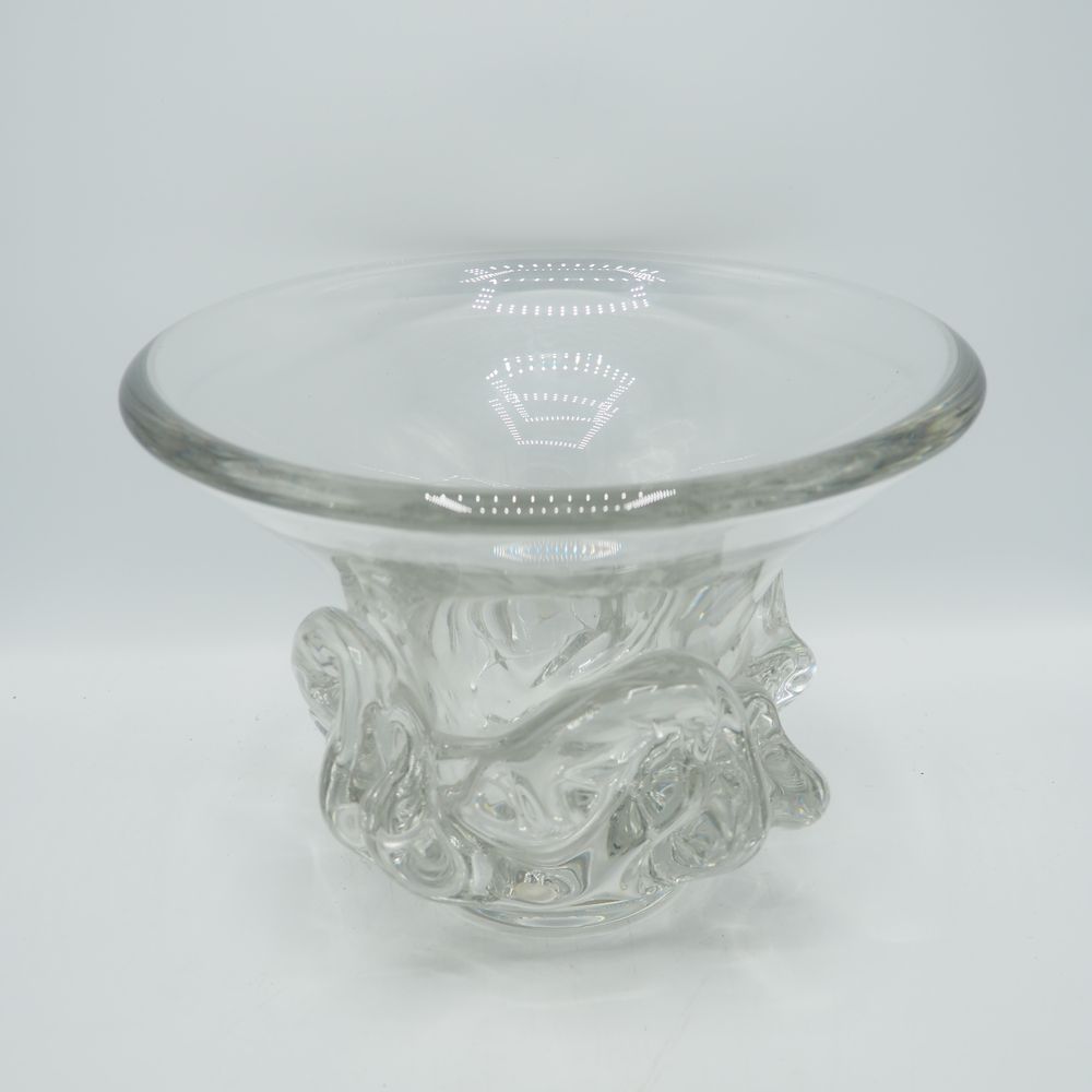 Null 法国道姆公司：重要的喇叭口花瓶，口吹和铸造透明水晶，"天狼星 "型号，高：20.5 x 直径：28.5厘米
