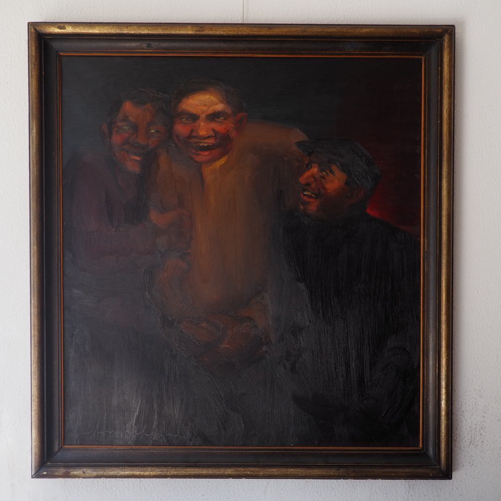 Null 格莱恩-加斯顿（1892-1946）:布面油画，"Les Railleurs"，一组3个人物，左下方有签名，背面有工作室印章，尺寸：138 x 124&hellip;