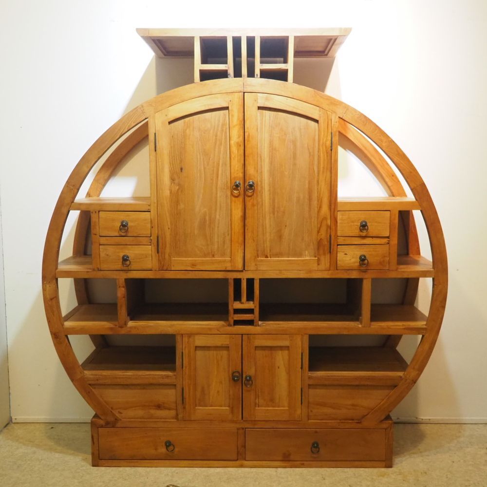 Null Japanese bookcase circa 1980 : Solid wood forming an arc of circle, 4 doors&hellip;
