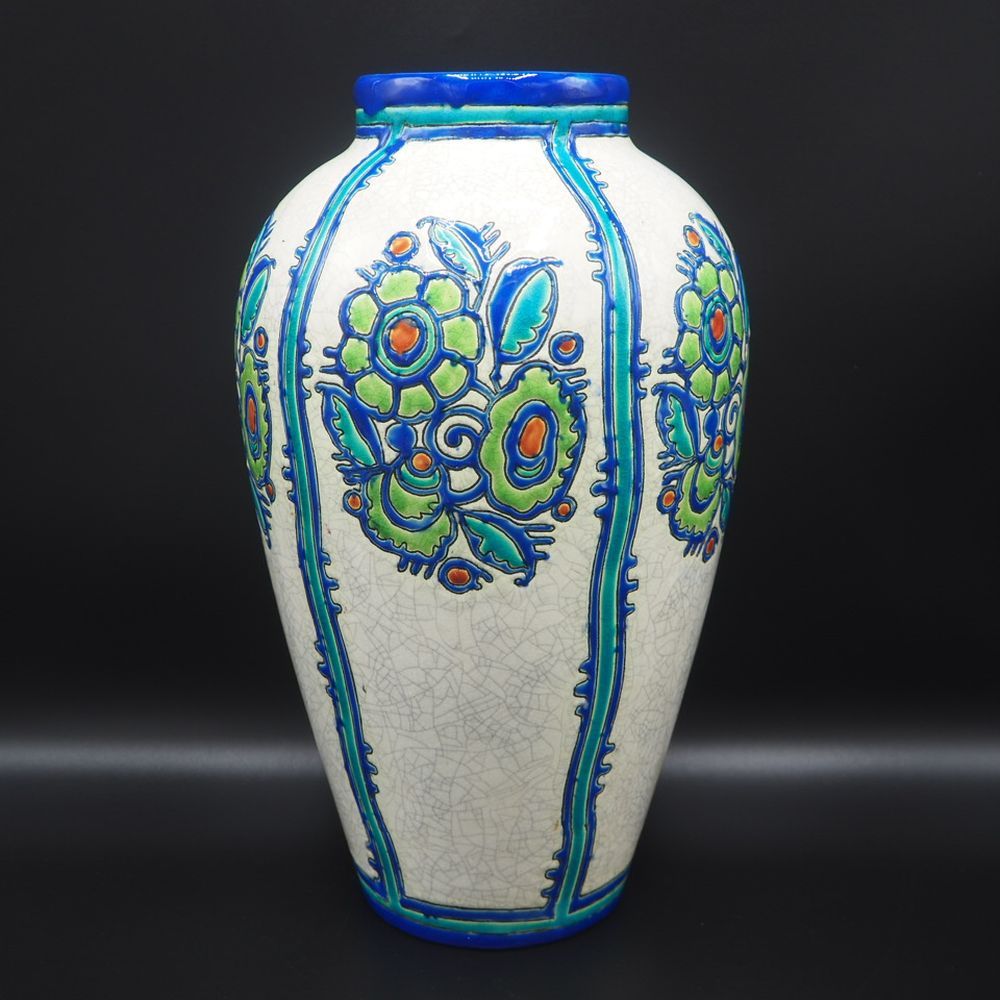 Null Catteau Charles (1880-1966) / Boch La Louvière : Vase ovoïde Art-déco, faïe&hellip;