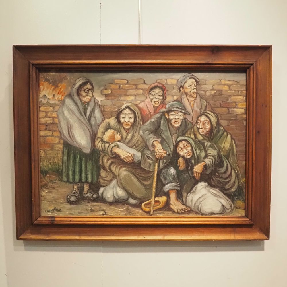 Null Decoster J：布面油画，"Famille de misérables"，左下方签名，尺寸：50 x 70 cm