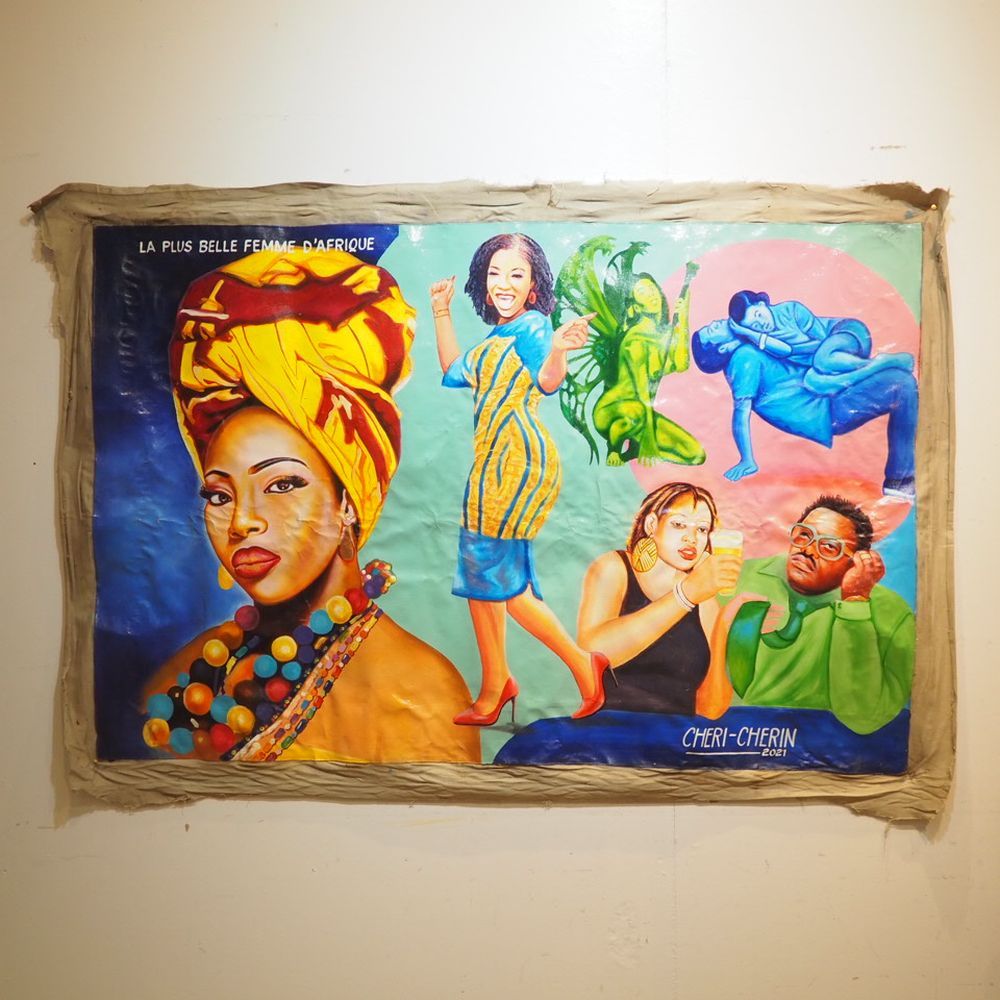 Null Chéri Cherin (1955) : 布面油画，"非洲最美的女人"，右下角签名，日期为2021年，尺寸：97 x 146 cm