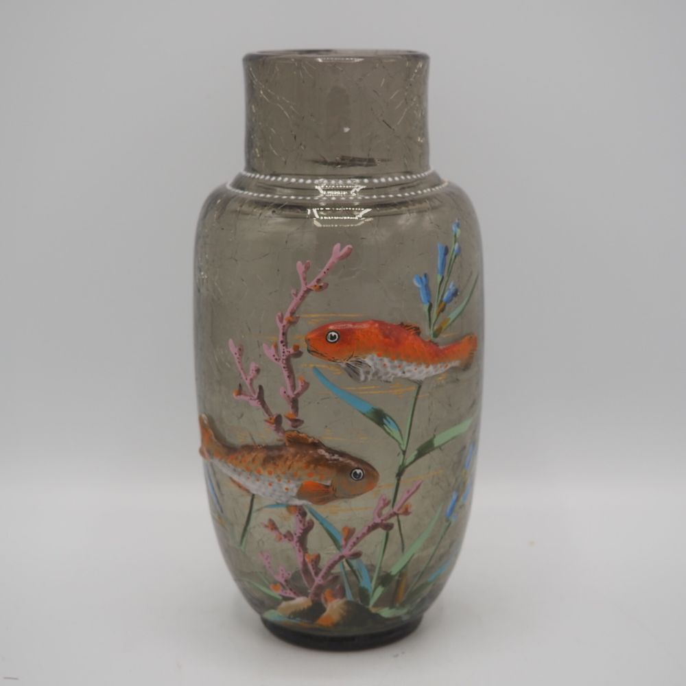 Null Gallé Emile im Geschmack: Vase um 1900, mundgeblasenes Glas, Wasserdekor in&hellip;