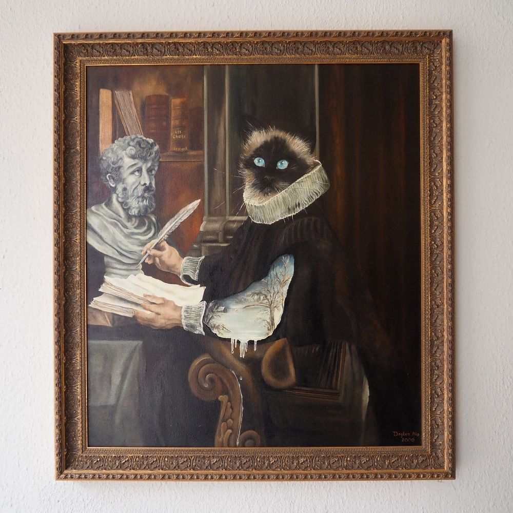 Null 德格拉斯-阿尔方斯：布面油画，作家的猫，右下方签名，日期为2000年，尺寸：80 x 70厘米