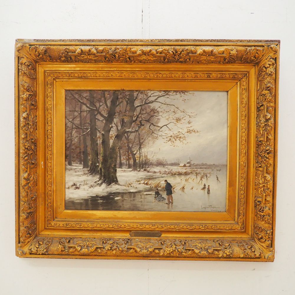 Null Fehdmer Eugène (1846-1918) : Olio su tela, "Giochi invernali ad Anversa", f&hellip;