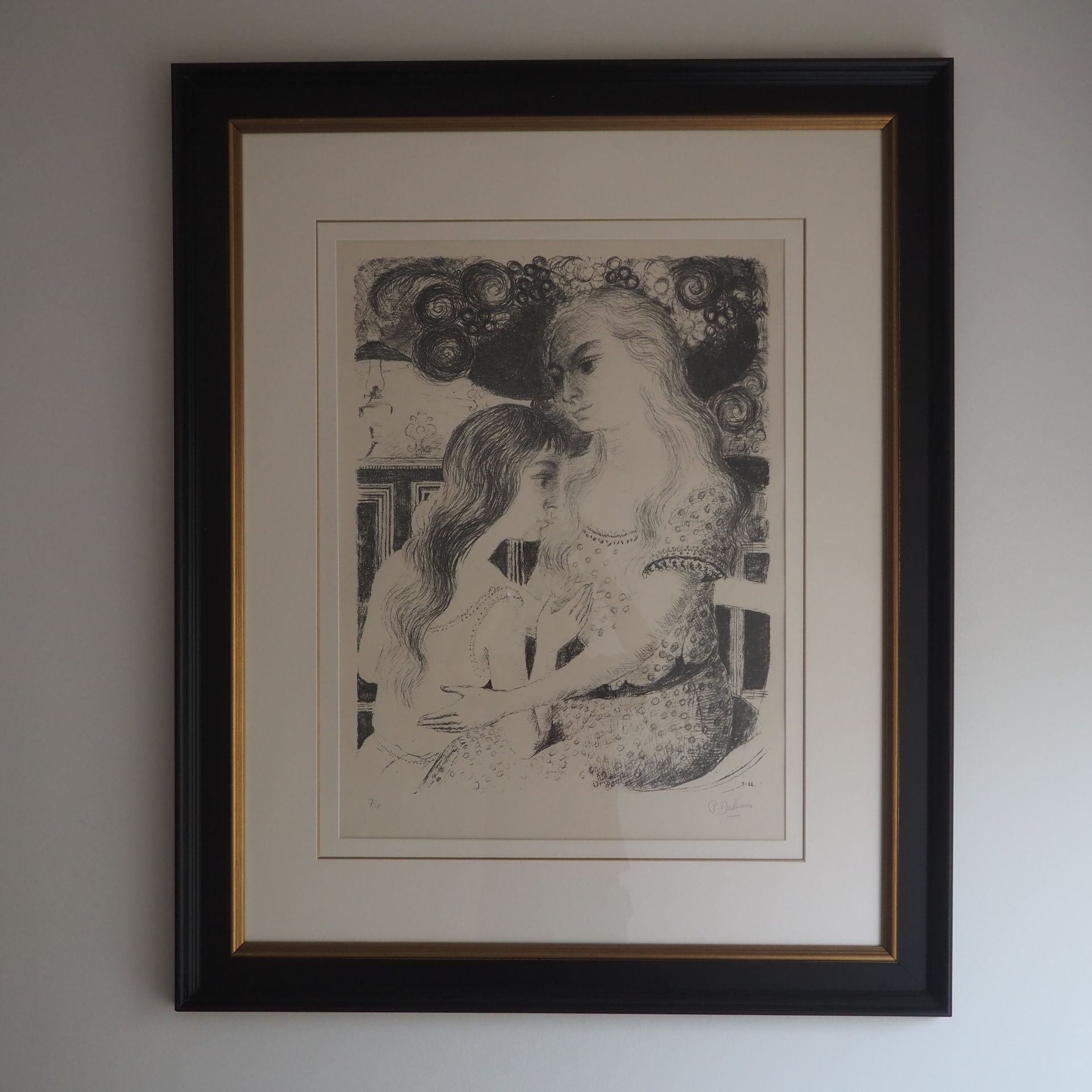 Null 德尔沃-保罗（1897-1994）。石版画，"les deux amies"，一对年轻女孩，日期为1966年，右下角有铅笔签名，编号为7/15，纸张尺&hellip;