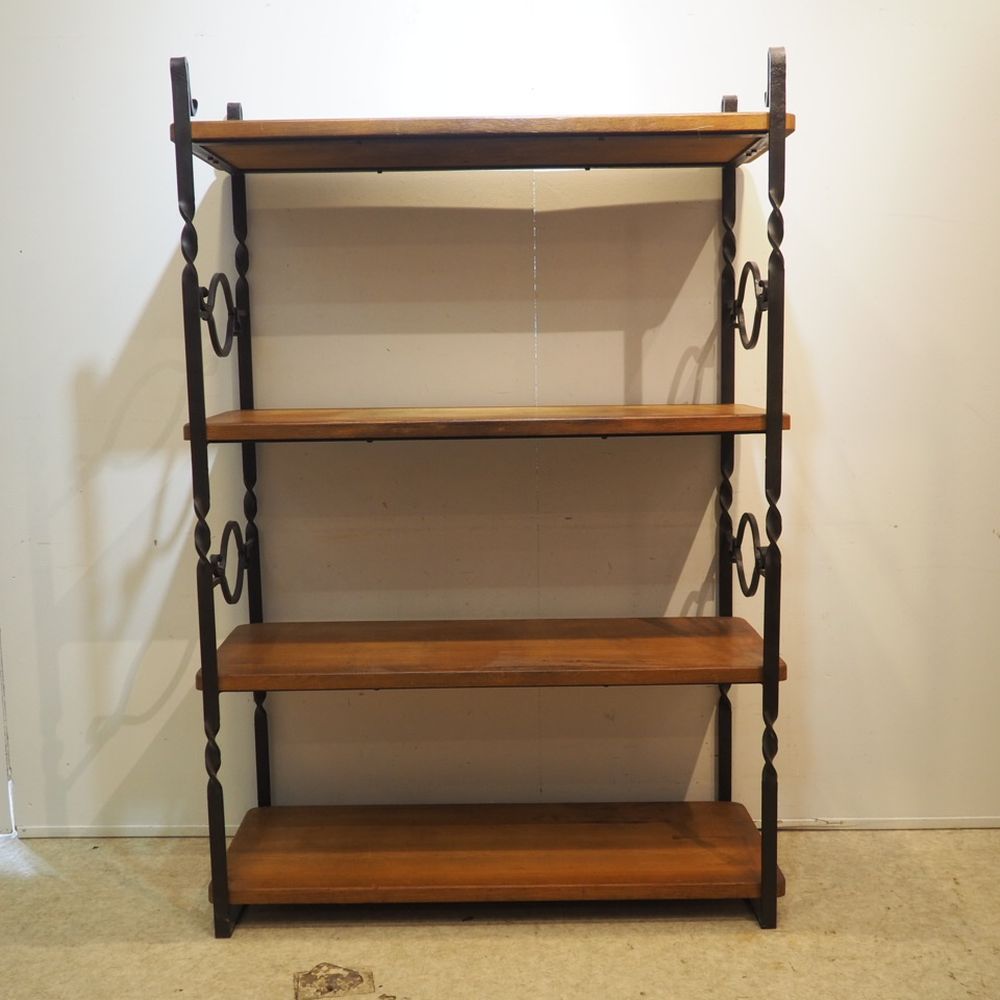 Null Rustic style bookcase shelf circa 1960 : Wrought iron structure with twiste&hellip;