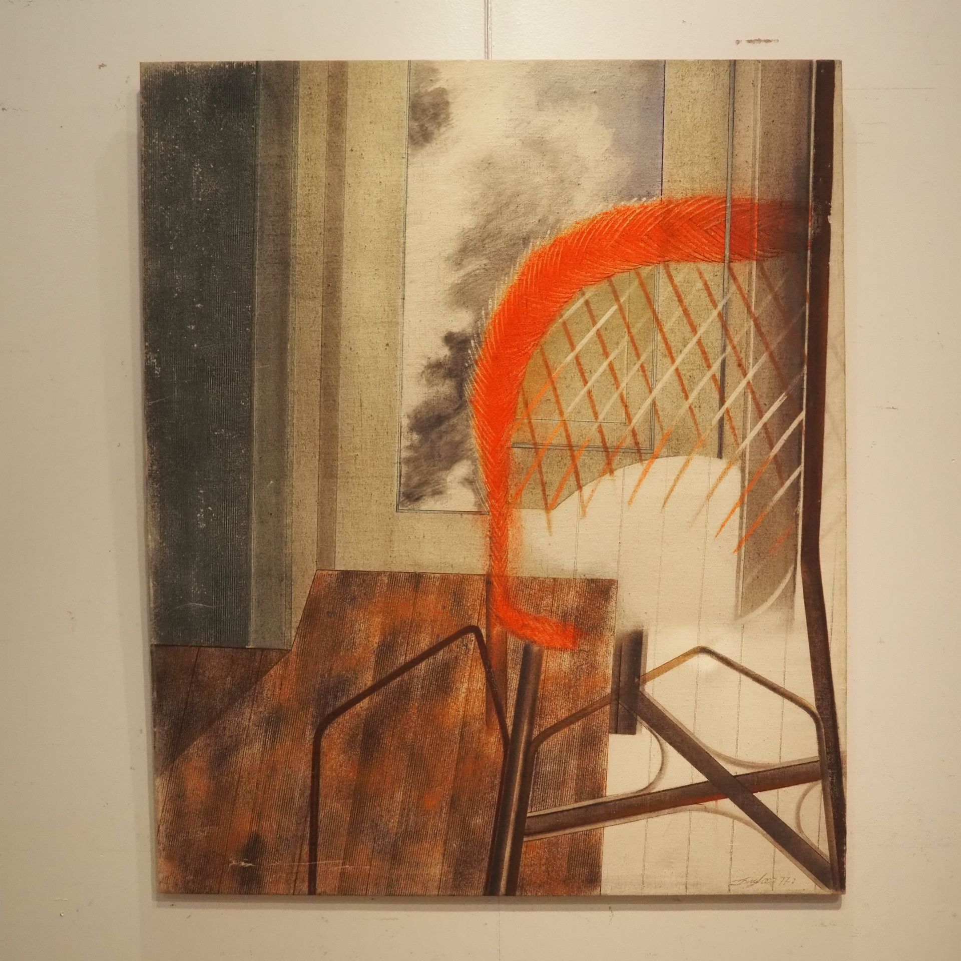 Null Dufoor Frédéric (1943) : Acrylique sur toile, titrée "M3", vue d'un intérie&hellip;