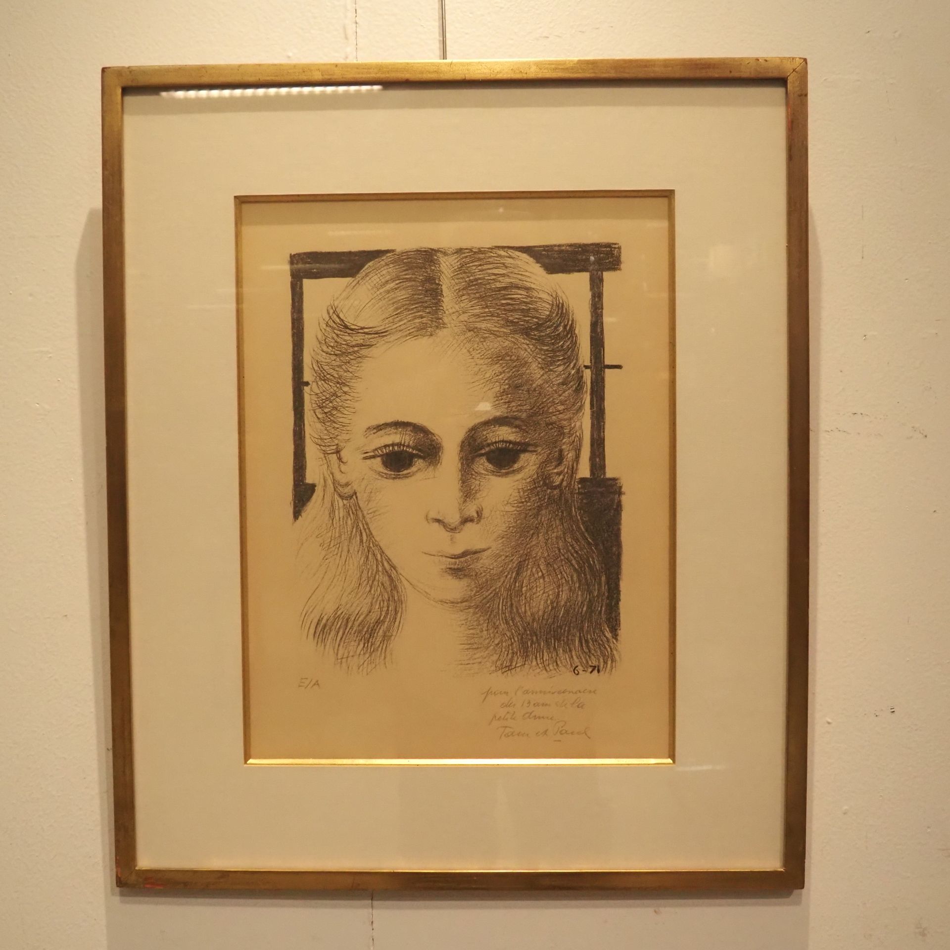 Null 德尔沃-保罗（1897-1994）。石版画E.A.，"Anne"，为小Anne的13岁生日画的少女肖像，Tom & Paul，日期为1971年，纸张尺&hellip;