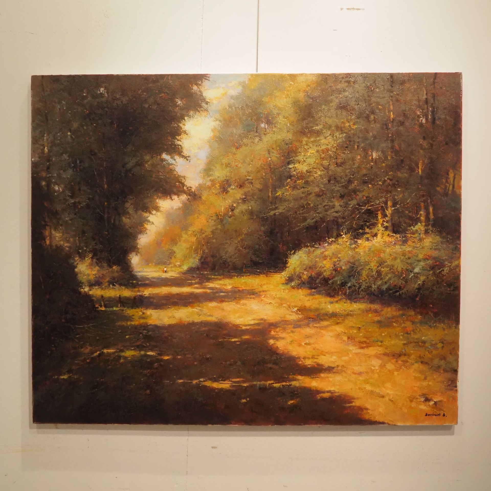 Null Bosschaert Bernard (1933): 布面油画，林中漫步，右下角签名，尺寸：90 x 110 cm