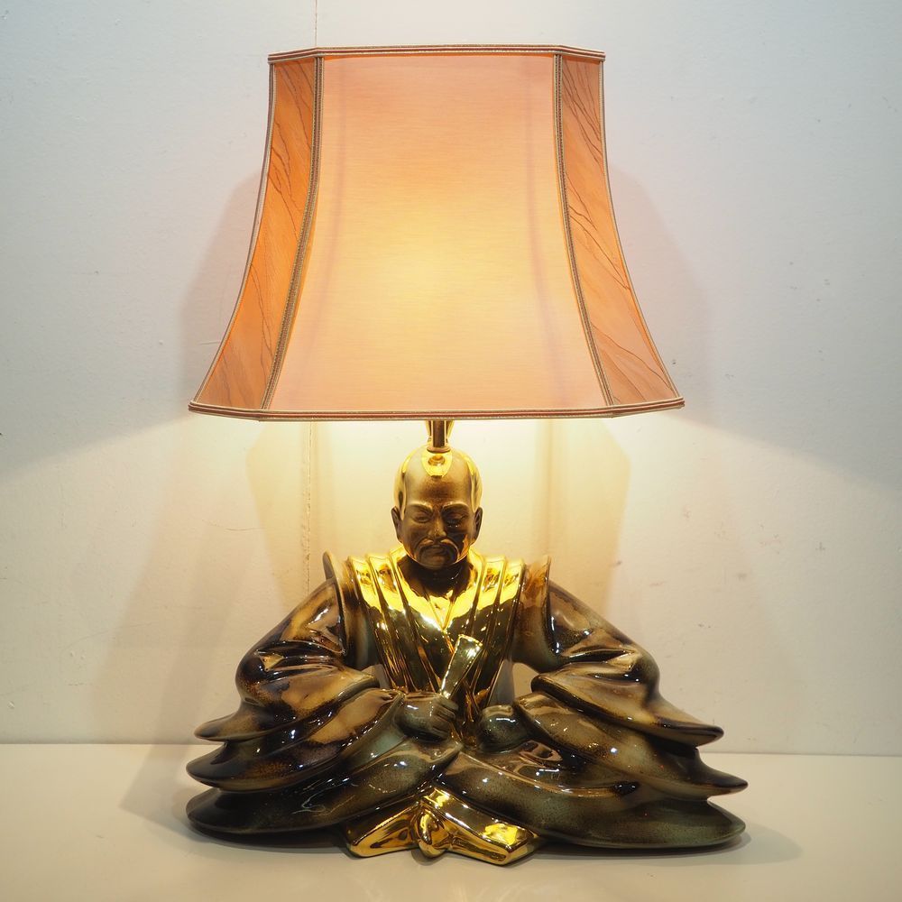 Null Capodimonte : Lampe d'ambiance japonisante vers 1970, porcelaine émaillée, &hellip;